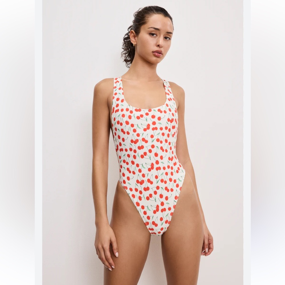 Good American High Leg One-Piece Snow Cherries Swimsuit